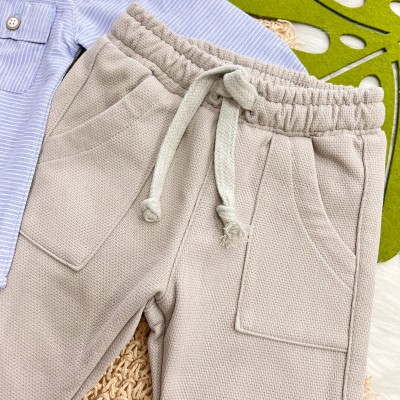 Conj. Camisa Manga Longa Listrada com Botões e Calça - Azul  e Areia